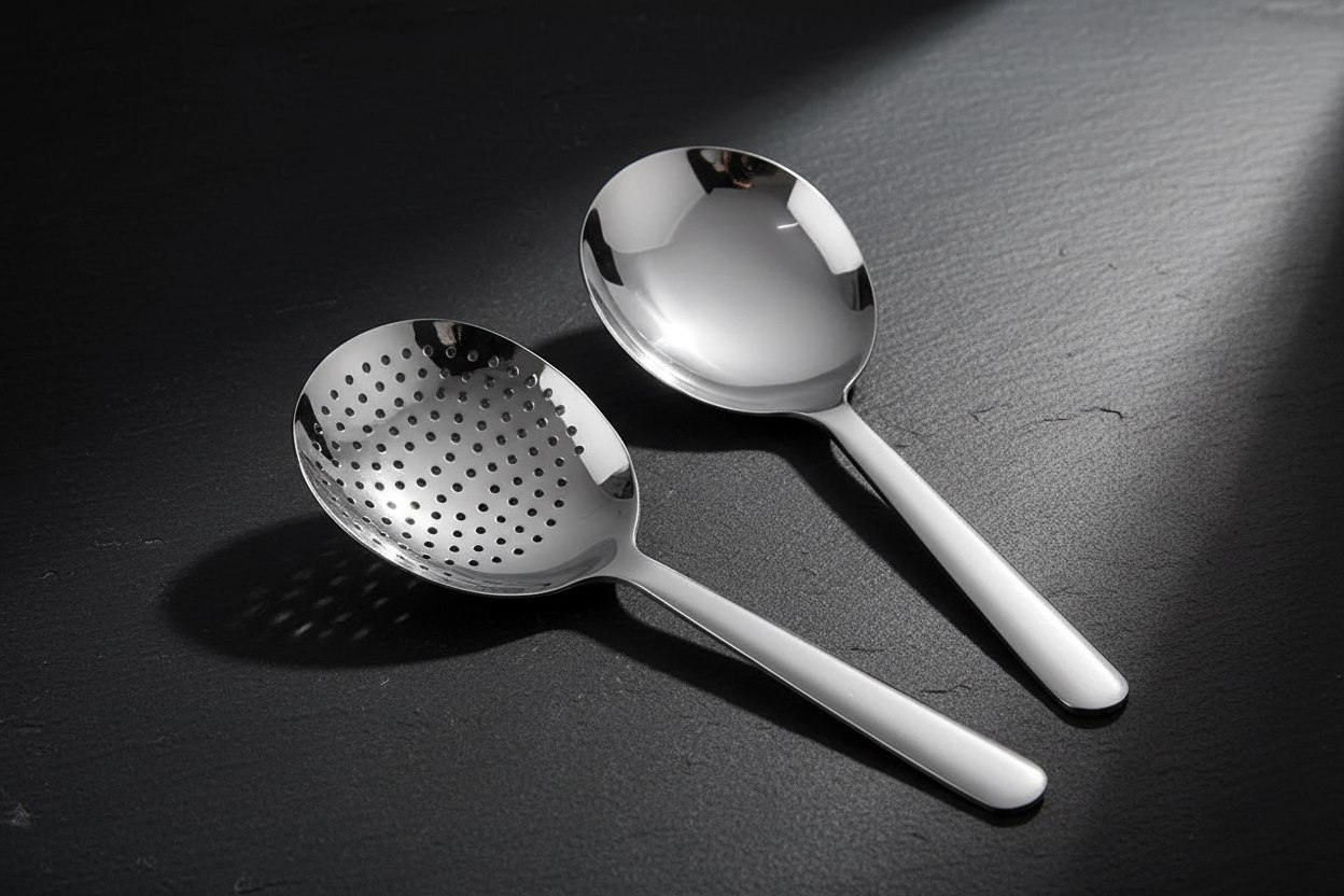 Stainless Steel Spoons Hero Image - Dark Background